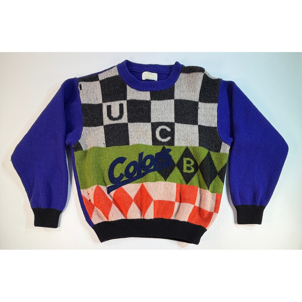 Vintage United Colors of Benetton UCB Knit Sweater Italy Checkerboard Argyle L